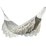 HOPLO Doppel Hängematte Exporsal HW-328 C Jaquard ecru/denim mit Borte, 100% Baumwolle