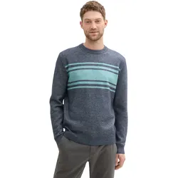 Rundhalspullover TOM TAILOR, Herren, Gr. S, blau (navy teal stripe design), Strick, Obermaterial: 58% Polyester, 37% Polyacryl, 5% Wolle, gestreift, casual, gerade hüftbedeckend, Rundhals, Bündchen, Pullover, in Strick-Optik und Streifen-Design