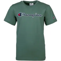Champion Kinder Unisex T-Shirt - Oberteil, Rundhals, Baumwolle, Logo, einfarbig Grün XS