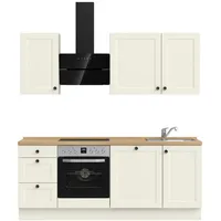 Nobilia ""Cascada II"", weiß (küche: weiß, weiß, ei, korpus: lacklaminat weiß, arbeitsplatte: eiche sierra nachbildung), B:210,3cm H:216,6cm T:60cm, Komplettküchen-Sets, vormontiert, Breite 210 cm, Ausrichtung wählbar, wahlw. mit E-Geräten