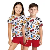 MICKEY MOUSE Disney Mickey Mouse Schlafanzug Pyjama Set Kurzarm Oberteil Hose in rot/weiß - rot - 98, - 104,