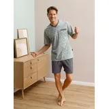 Comte d'Aulone Shorty COMTE, Herren, Gr. 52/54, salbei, anthrazit, bedruckt, 100% Baumwolle, Homewear-Sets Shorty