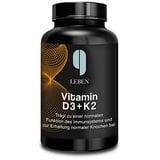 9 Leben® PREMIUM Vitamin D3 K2 hochdosiert [FÜR GESUNDE KNOCHEN] - 180 Kapseln | 5.000 IE Vitamin D3 + 100 μg Vitamin K2 MK-7 - LABORGEPRÜFT & vegan