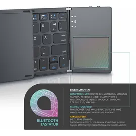 Aplic faltbare Mini Bluetooth Tastatur mit Touchpad - faltbares Keyboard im Super Slim Design