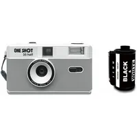 1 Shot Point and Shoot 35-mm-Filmkamera, wiederverwendbare Retro-Halbrahmen-Kamera, eingebauter Blitz, inklusive einer Rolle ASA/ISO 400 Schwarz-Weiß-Film, 18 Exp. (36 Aufnahmen), Batterie nicht im