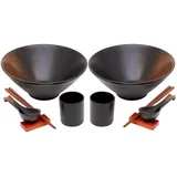 Intirilife Ramen Schüssel Set für 2 Personen aus Keramik in Schwarz - 1.1 Liter - je 2x Schüssel Stäbchen Löffel Becher und Ablage - für Nudelsuppe Reis Udon Schalen Bowl Japanische Suppe