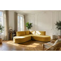 WFL GROUP Ecksofa Nora L-Form 3-Sitzer Universell, Samt, Senfgelb 223/73/223 cm