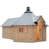 Wolff Finnhaus Grillkota 9 de luxe mit Sauna-Anbau schwarz