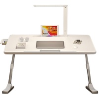Klappbarer Laptop-Schreibtisch fürs Bett mit LED-Lampe, 3 Helligkeitsstufen, 5 verstellbare Höhen, 10,6–15,4 Zoll, Laptop-Betttisch, Computertisch, Schoßbett-Tablett Perlweiss