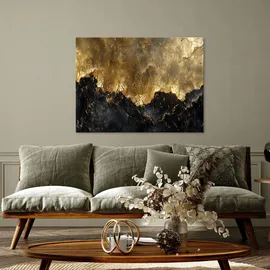 WallArena Leinwandbild Abstrakt Gold Schwarz 100x70