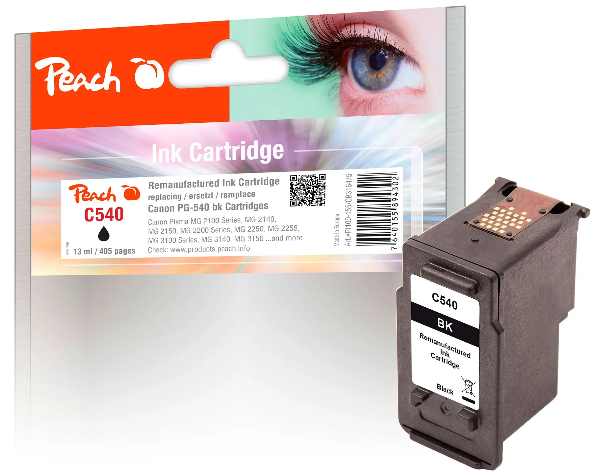 Peach Druckkopf schwarz kompatibel zu Canon PG-540BK, 5225B005
