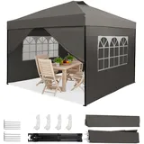 HOMEDEMO Pop Up Pavillon 3x3, Faltpavillon 3x3 Wasserdicht Stabil Winterfest, UV-Schutz 50+ Faltbarer Pop up Pavillons, Höhenverstellbar partyzelt, Gartenpavillon für Party, Anthrazit