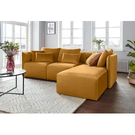OTTO home Ecksofa OTTO HOME "Nöre L-Form", gold (goldfarben), B:262cm H:74cm T:172cm, Samtoptik (100% Polyester);Struktur (100% Polypropylene);Webstoff (100% Polyester);Struktur fein (100% Polyester);Luxus-Microfaser Lederoptik (100% Polyester);Baumwoll-/Leinenmix