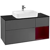 Villeroy & Boch Finion Waschtischunterschrank G422HBGK 120cm, Abdeckplatte black matt, Emotion, Regal rechts Peony matt, Anthracite matt