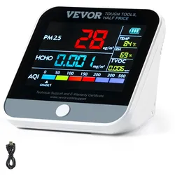 VEVOR Mini-Luftqualitätsmonitor 8-IN-1, professioneller Partikelzähler PM2.5 PM10 PM1.0, Formaldehyd, Temperatur, Luftfeuchtigkeit, TVOC AQI-Tester für Innen/Außen, Luftqualitätsmessgerät mit Alarmsch