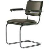 Thonet - JS. THONET a personal Interpretation by Jil Sander S 64 V Serious Armlehnstuhl, Glossy Titan / Buche high-gloss graphite green / Leder graphite green