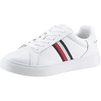 Tommy Hilfiger Damen Court Sneaker Essential Court Sneaker Stripes aus Leder, Weiß (White), 41