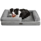 Songmics Feandrea Orthopädisches Hundebett, Hundekissen, Hundekorb, weiche Polsterung, Hundesofa, erhöhte Ränder, Bezug abnehmbar und waschbar, 91 x 71 x 20 cm, rutschfeste Unterseite, hellgrau PGW076G02