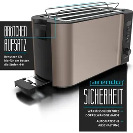 Arendo Toaster für 4 Scheiben, 1500W, Langschlitz, Brötchenaufsatz, Wärmeisoliert, Display, bronze