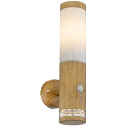 LED Wandleuchte, Bewegungsmelder, Holz-Optik, H 35 cm