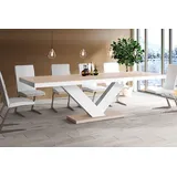 Design Esstisch Tisch HE-999 Cappuccino / Weiß Hochglanz ausziehbar 160 bis 256 cm - Beige
