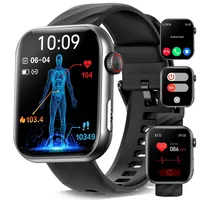 YYKY EKG Smartwatch mit SOS-Anruffunktion/Telefonfunktion,1,96 Zoll Smartwatch Damen Herren mit Herzfrequenz/Schlaf/Blutdruck/150+ Sportmodi Schlafmonitor für Android/iOS (Schwarz)