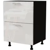 Feldmann-Wohnen Schubladenunterschrank, Weiß Hochglanz, Schwarz, Holzwerkstoff, 2 Schubladen, Rechteckig, 60x82x50 cm, Küchen, Küchenmöbel, Küchenschränke, Küchenunterschränke