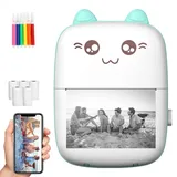 FENGQ Mini Drucker, Tragbarer Mini Fotodrucker für Smartphone, Thermodrucker Taschendrucker mit 5 Thermopapier 5 Druckerpapier 5 Stifte, für Lernnotizen Bild Fotoetiketten Reisen (iOS/Android)