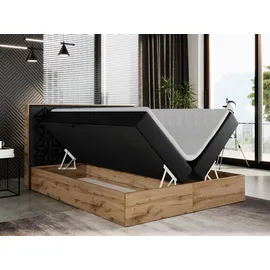 MKS Meble Boxspringbett 160x200 mit Bettkasten, Polsterbett 160x200 mit Matratze H4, Boxspringbett 160x200 mit Kopfteil, Boxspringbett mit Massivholz - Nessi... - Schwarz