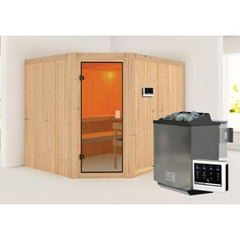 KARIBU Sauna »"Homa " mit bronzierter Tür und Ofen 9 kW Bio ext. Strg.«, beige