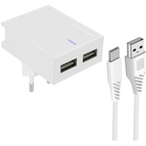 Swissten Dual 3A USB-Netzladegerät + USB-C Kabel, Swissten Slim Series - Weiß