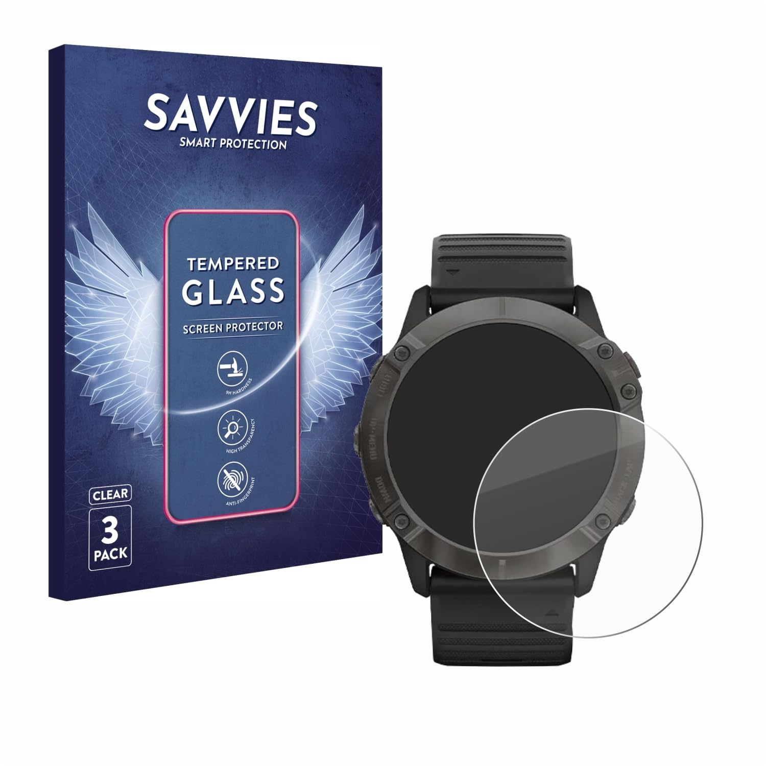 Savvies Panzer Schutz Glas für Garmin Fenix 6X Pro Solar (3 Stück) 9H Hartglas, Anti-Fingerprint, Displayschutz