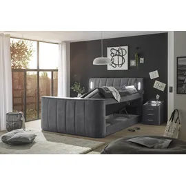 ed exciting design Boxspringbett ED EXCITING DESIGN "Dallas", grau (anthrazit, salvador 15 anthrazit), B:186cm L:244cm, 100% Polyester, Komplettbetten, Boxspringbett, inkl. Topper, LED-Beleuchtung, TV Halterung und zwei Bettkästen