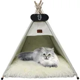 Whiwhi Tipi Zelt für Haustiere Katzenzelt mit Doppelseitiger Plüsch Matte Luxery Hundezelte Hundehöhle Abnehmbar und Waschbar Haustierhäuser 70x70x80cm