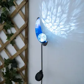 GLOBO Solar Fackeln Mond Garten Gartendeko Solarlampe Solarleuchte Außen, Blauer Lichteffekt, Crackle Glas, IP44, LED kaltweiß, H 90 cm, Garten Balkon, 2er Set