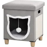 Katzenhaus Für Drinnen, 2-in-1-katzenhaus Mit Holzbeinen, Herausnehmbarem, Waschbarem Kissen Und Ball, 35,5 X 35,5 X 42,5 Cm, Grau