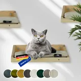 Rohrschneider Kletterwand Katzen (alle Katzengrößen) | Made in EU | Katzentreppe kombinierbar | aus Echtholz Kiefernholz | belastbar bis 30 kg | Natur (waschbares Kissen Cord Deluxe beige)