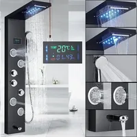 Edelstahl Duschpaneel LED Duschset Schwarz Duschsäule Regendusche Duscharmatur