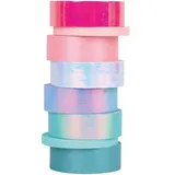 Rayher Washi Tape Set "Shiny Mix", 8 Rollen á 5 m, 6 x 15 mm breit, 2 x 5 mm breit, schimmernde Pastellfarben, Papierfolie, Papierband, Klebeband, Dekoband, 50262999
