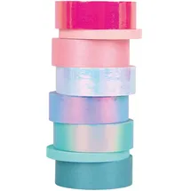 Rayher Washi Tape Set "Shiny Mix", 8 Rollen á 5 m, 6 x 15 mm breit, 2 x 5 mm breit, schimmernde Pastellfarben, Papierfolie, Papierband, Klebeband, Dekoband, 50262999