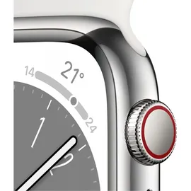 Apple Watch Series 8 GPS + Cellular 45 mm Edelstahlgehäuse silber, Sportarmband weiß