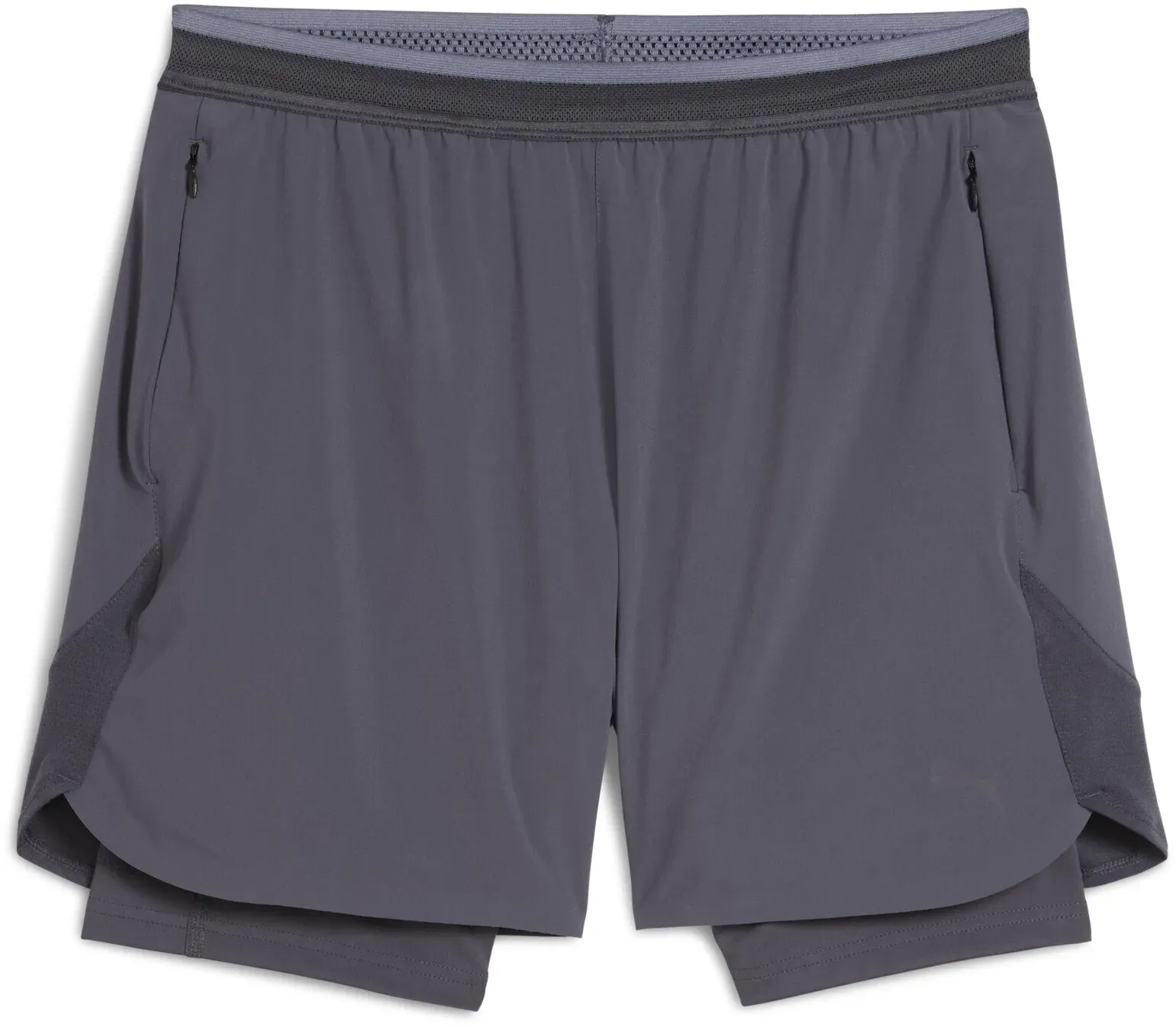 Trainingsshorts PUMA "TRAINING TECH 2-in-1-Shorts Herren", Herren, Gr. L, Normalgrößen, grau (galactic gray), Obermaterial: 13% Elasthan, 87% Polyester; Innenmaterial: 15% Elasthan, 85% Polyester; Taschenfutter: 100% Polyester; Netz: 76% Polyester, 19% Lyocell, 5% Elasthan; Unterer Bund: 11% Elasthan, 89% Polyester, Hosen