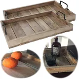 LS-LebenStil 2X Mango-Holz Serviertablett 38x25x8cm Set Griff-Tablett Betttisch Betttablett