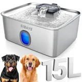 15L Trinkbrunnen für Katze, Großer Edelstahl Trinkbrunnen für Hunde mit tieferer & breiterer Trinkfläche, Ultra-leiser Katzenbrunnen mit LED & Sichtfenster - Ideal für große Hunde, Mehrere Haustiere