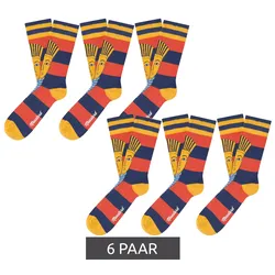 6 Paar Moustard Baumwoll-Socken mit Abbildung des Pharaos Tutanchamun gestreifte lange Strümpfe 20S-TUTAN Blau/Rot/Gold - 41-46