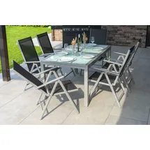 Villana Gartenmöbelset, silber/schwarz, Alu/Textil, Tisch 160/220cm, 6 Multipositionssessel