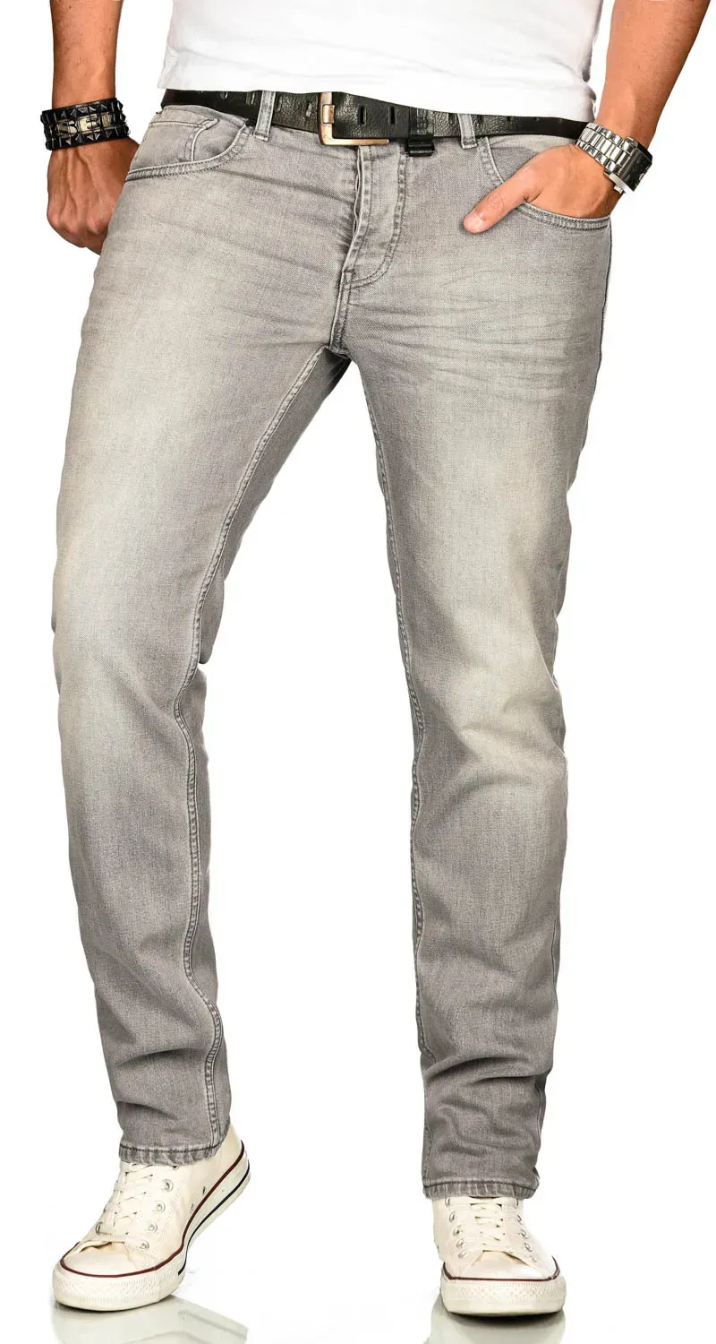 Stretch-Jeans ALESSANDRO SALVARINI "ASAngelo", Herren, Gr. W33 L34, Länge 34, grau (as, 174, hellgrau), Obermaterial: 98% Baumwolle, 2% Elasthan, regular fit, Jeans, Angenehme Passform durch vorhandenen Elasthan Anteil