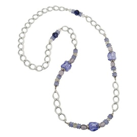 Gallay Perlenkette Kunststoffperlen Steinperle blau Weitpanzerkette Aluminium hellgrau 90cm blau