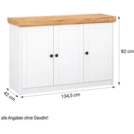 Homestyle4u Kommode Sideboard Eiche Matt Weiß Holz Massiv Schrank 134 cm,