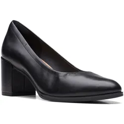 Pumps CLARKS "Freva 55", Damen, Gr. 39, schwarz, Leder, unifarben, elegant, Schuhe, Business Schuh mit Lederfußbett